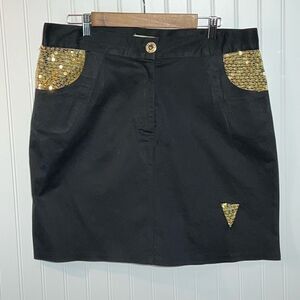 Fine Jeans Sequins Skirt Women’s 18 Black Zip Up A Line Festival Futuristic